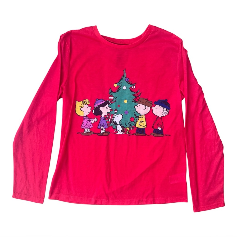Peanuts Long Sleeved Shirt Holiday Festive Size S Red Charlie Brown Snoopy